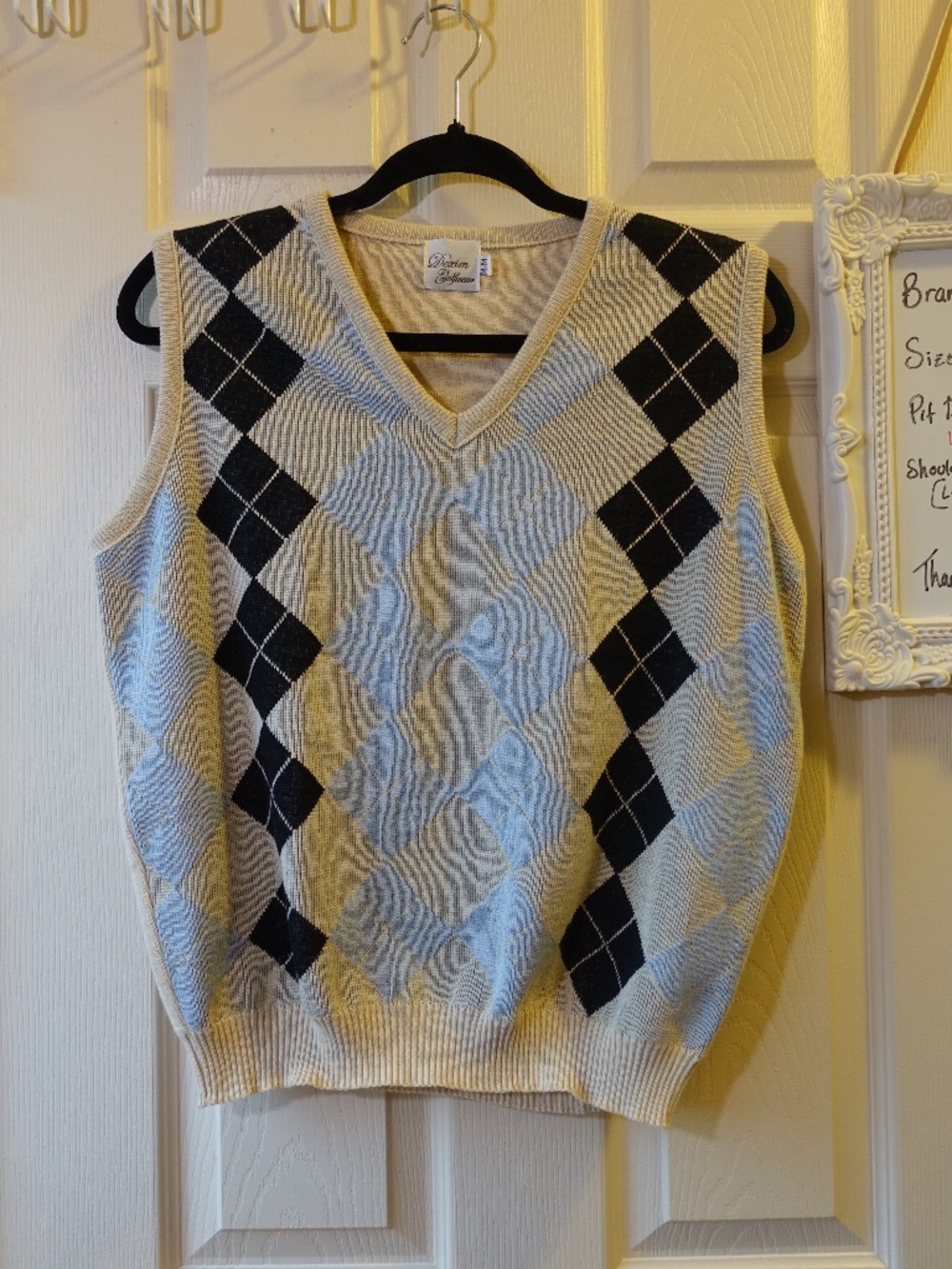 Classic Cream & Black Argyle V-Neck Sweater Vest